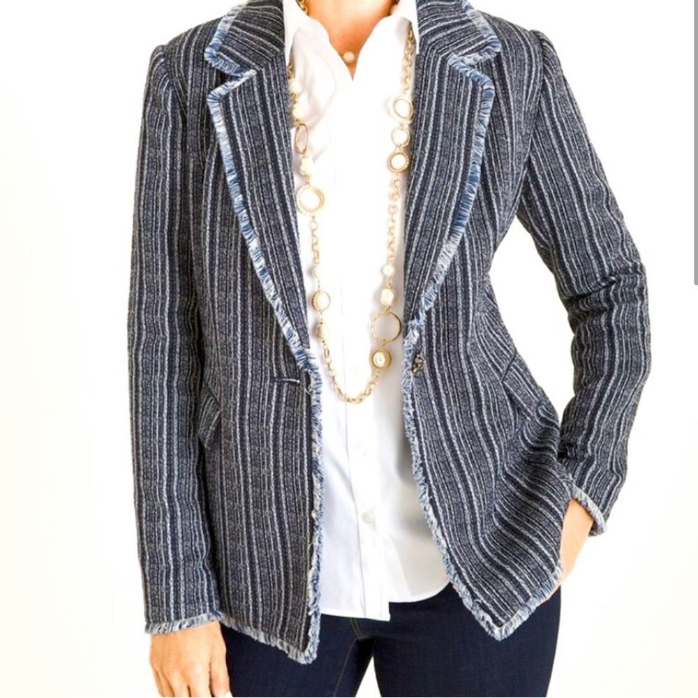 Chicos Petite Striped Tweed Blazer Jacket Size 1P (US 8)